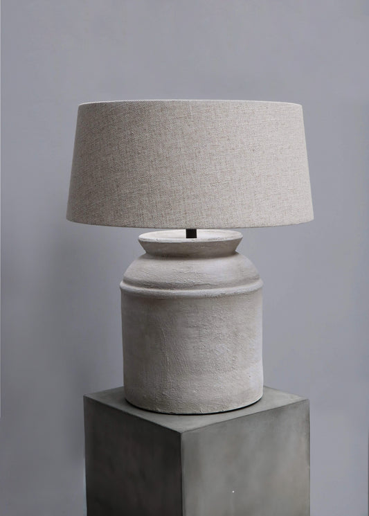 Beige Cylindrical Terracotta Lamp
