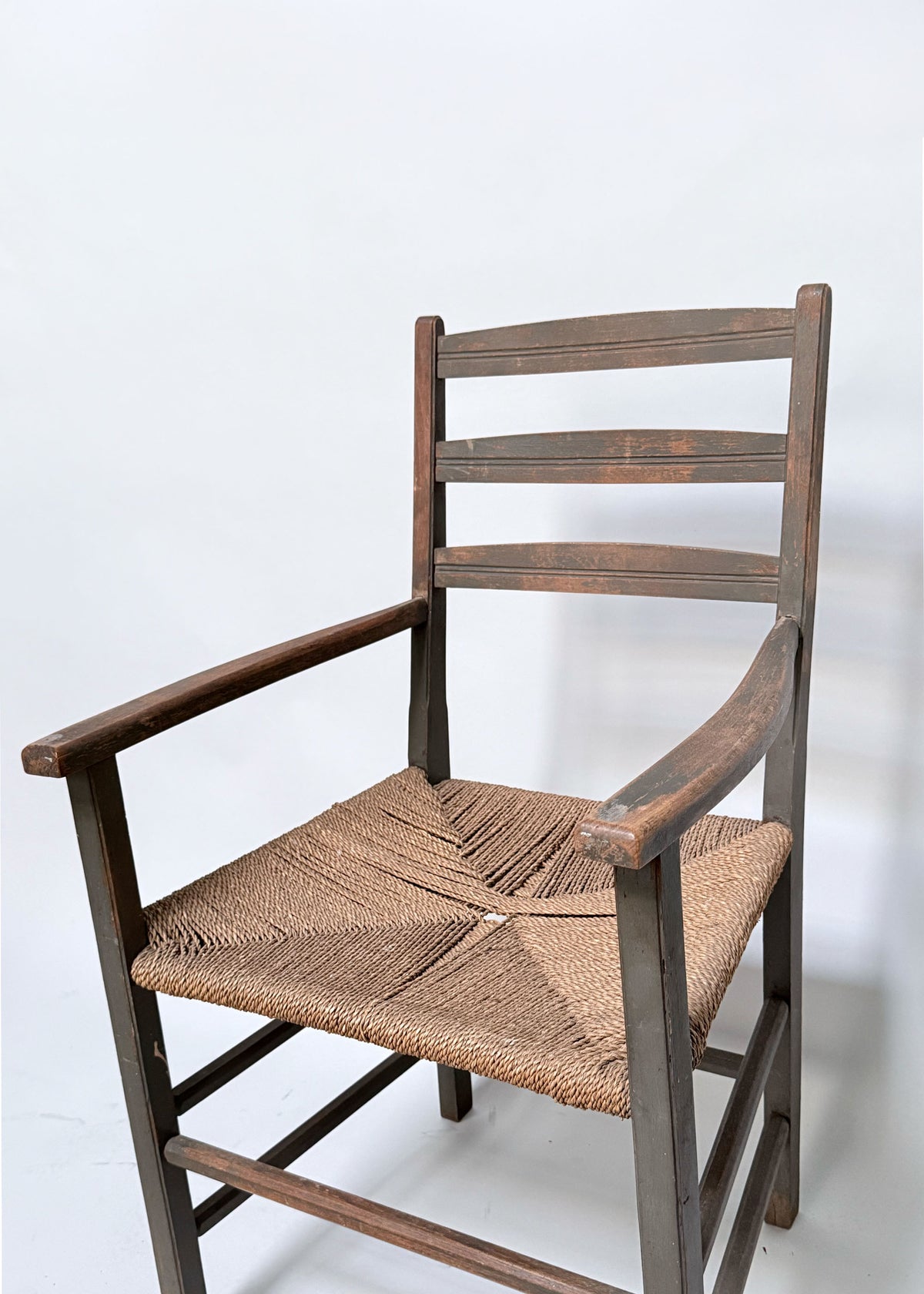 Antique Wooden Armchair w. Woven Rush Seat