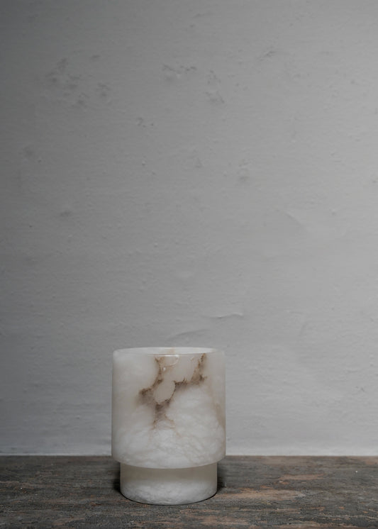 "Tea light Large in white alabaster #1" by Michaël Verheyden