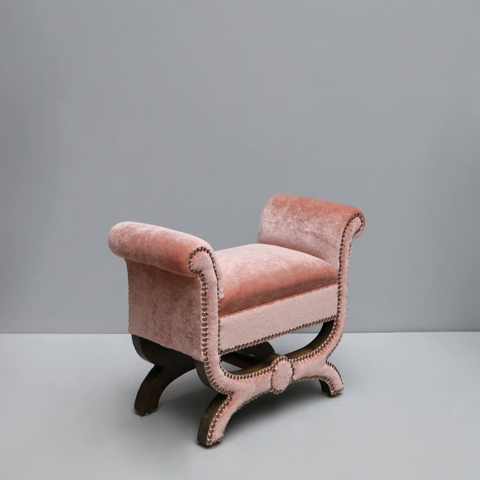 Stool by Otto Schultz in art deco style with upholstery in pink mohair velvet