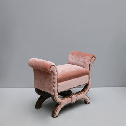 Stool by Otto Schultz in art deco style with upholstery in pink mohair velvet