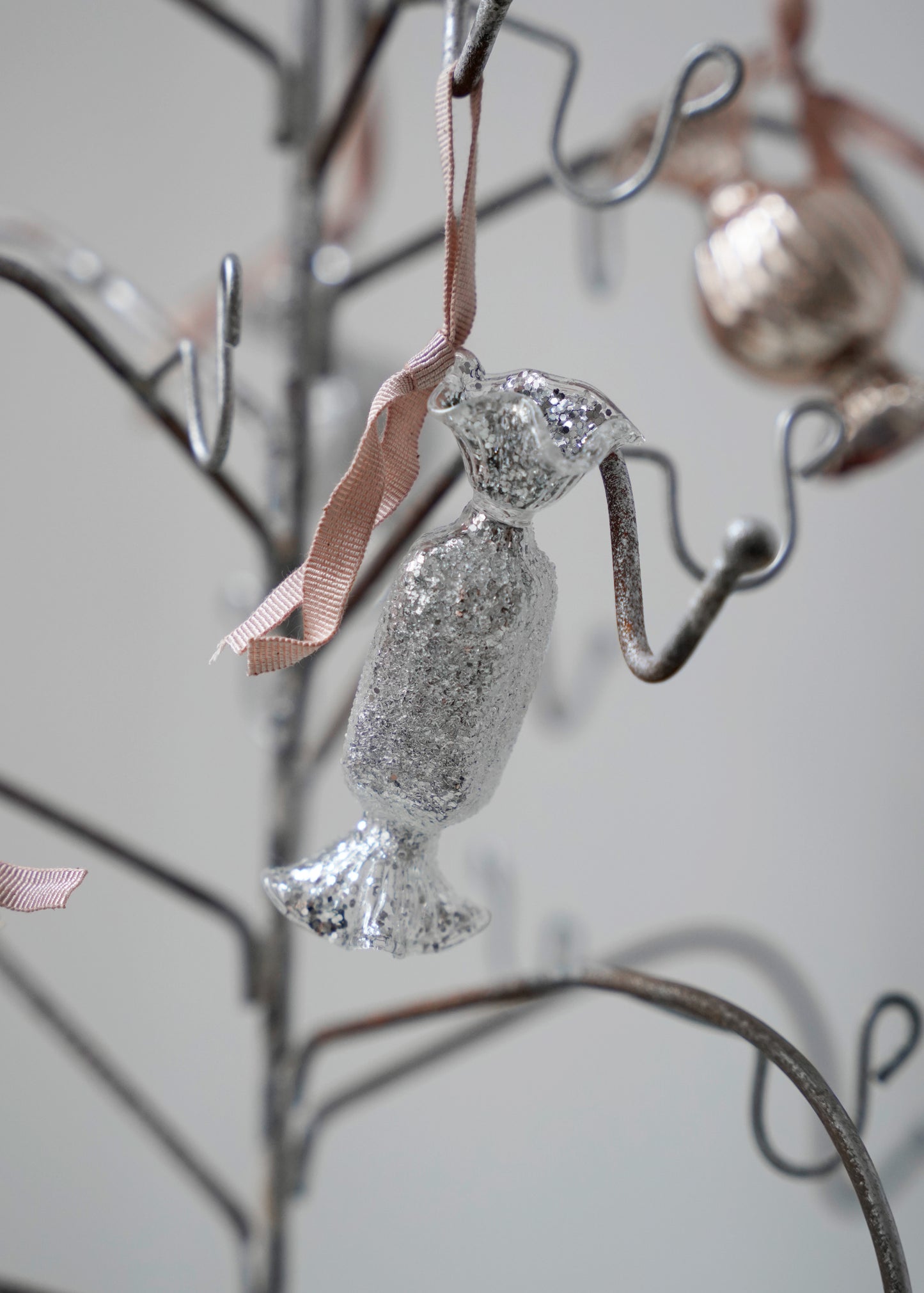 Candy Ornament Silver Glitter Elongated - Small