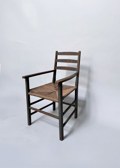 Antique Wooden Armchair w. Woven Rush Seat