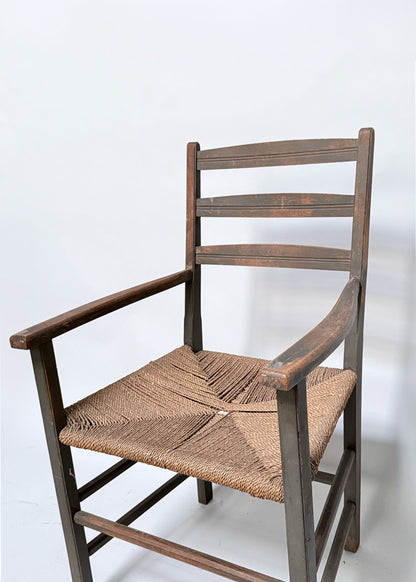 Antique Wooden Armchair w. Woven Rush Seat