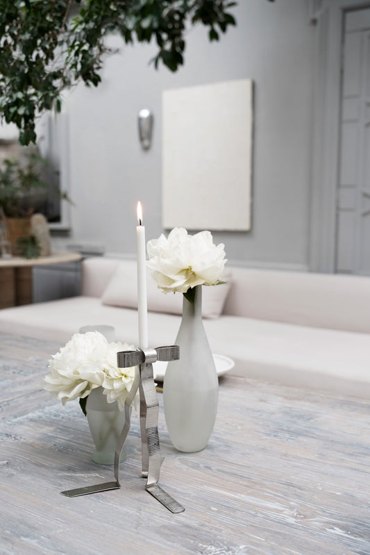 Bow Candle Holder - Silver Plated