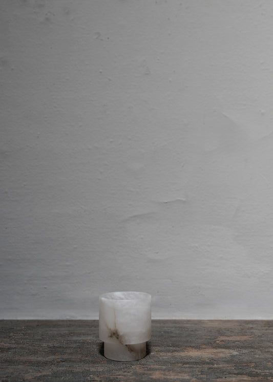 "Tea light Small in white alabaster #1" by Michaël Verheyden