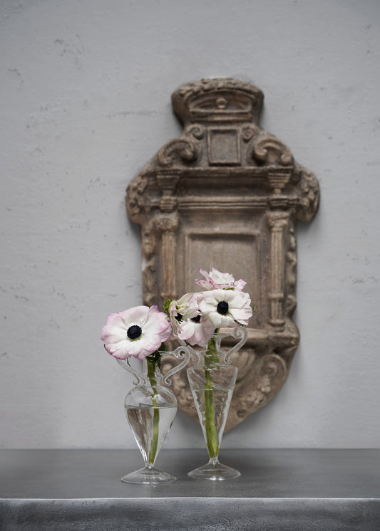 Mouth blown glass vase with handles - Low