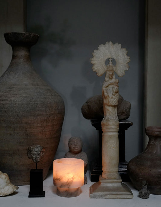 "Tea light Small in white alabaster" by Michaël Verheyden