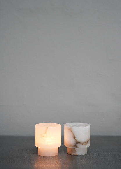 "Tea light Small in white alabaster" by Michaël Verheyden