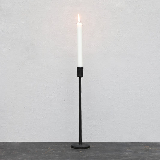 Blackened iron candle stick in small, medium and large