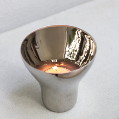 Silver coated porcelain cup for tea light candle
