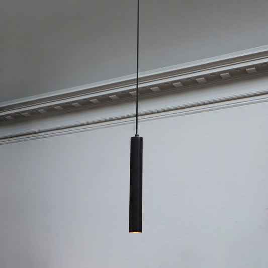 Dark brown patinated brass lamp in minimalistic tube design